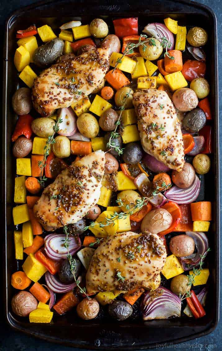 Sheet Pan Honey Mustard Chicken & Vegetables a meal that's healthy, easy, absolutely delicious, only 30 minutes and such an easy clean up! | joyfulhealthyeats.com #glutenfree #paleo