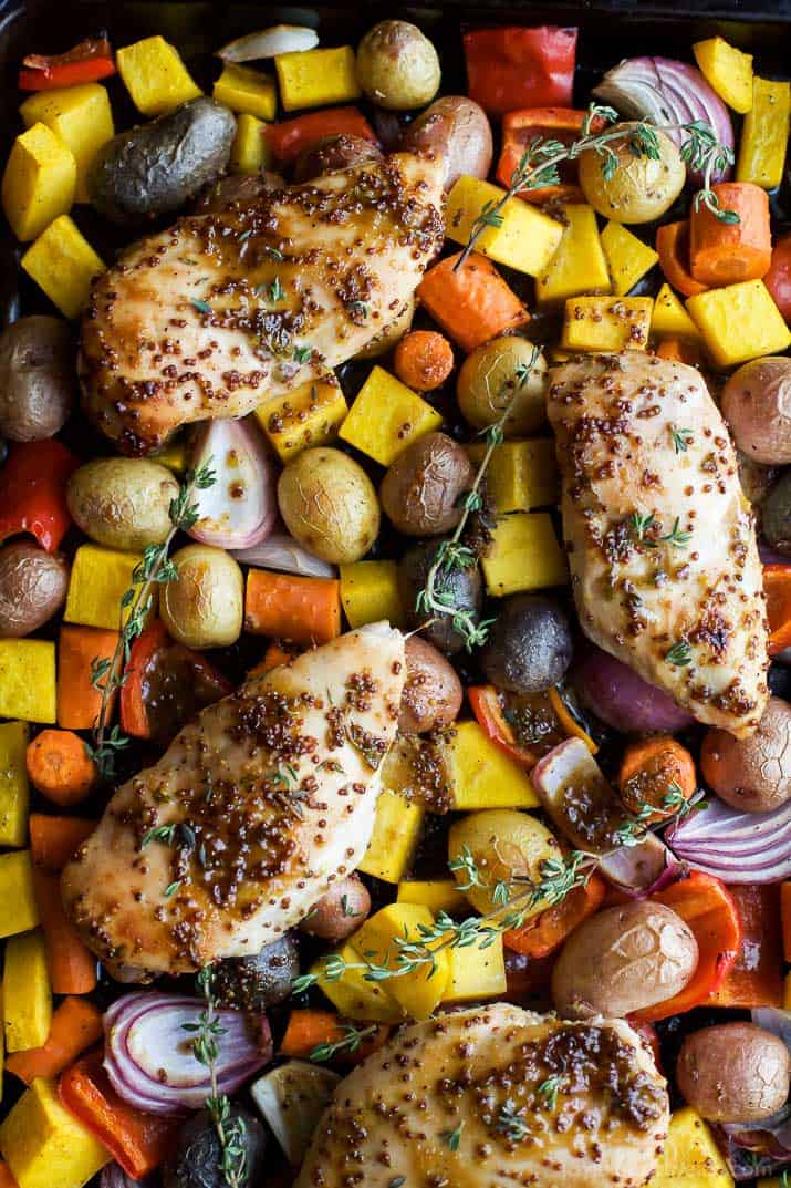 Easy Sheet Pan Honey Mustard Chicken Recipe | Joyful Healthy Eats