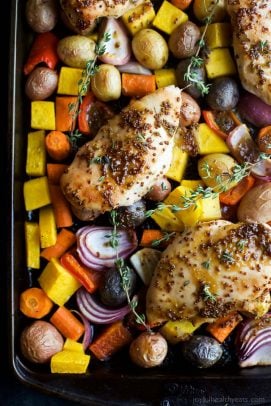 Sheet Pan Honey Mustard Chicken & Vegetables a meal that's healthy, easy, absolutely delicious, only 30 minutes and such an easy clean up! | joyfulhealthyeats.com #glutenfree #paleo