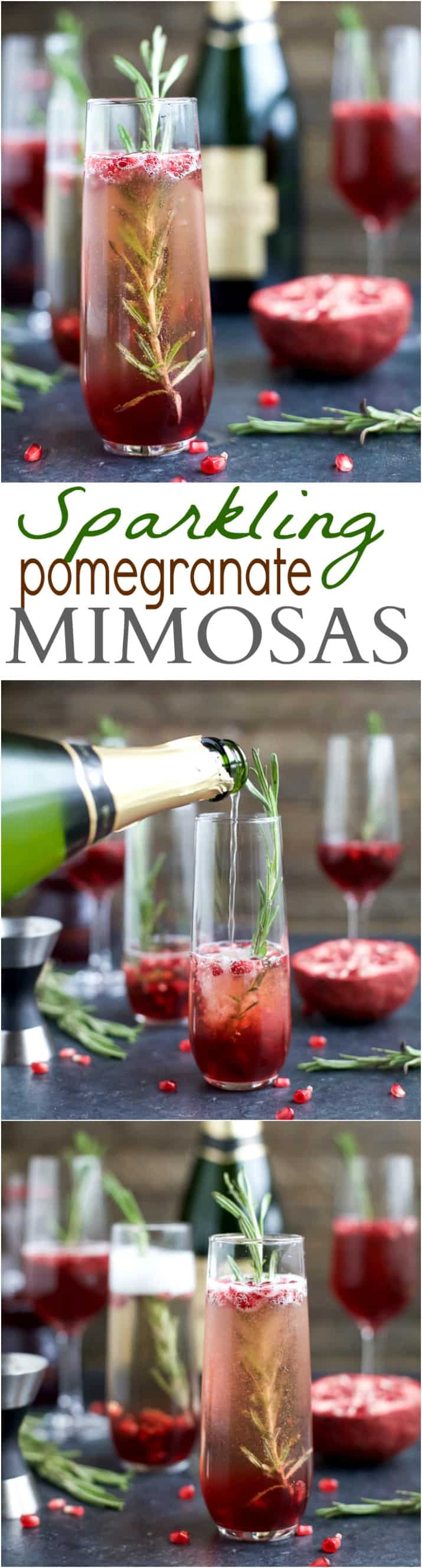 4 Ingredient Sparkling Pomegranate Mimosas are a fun cocktail to start your weekend with! Perfect for the holidays, great for brunch or a girls weekend! | joyfulhealthyeats.com 