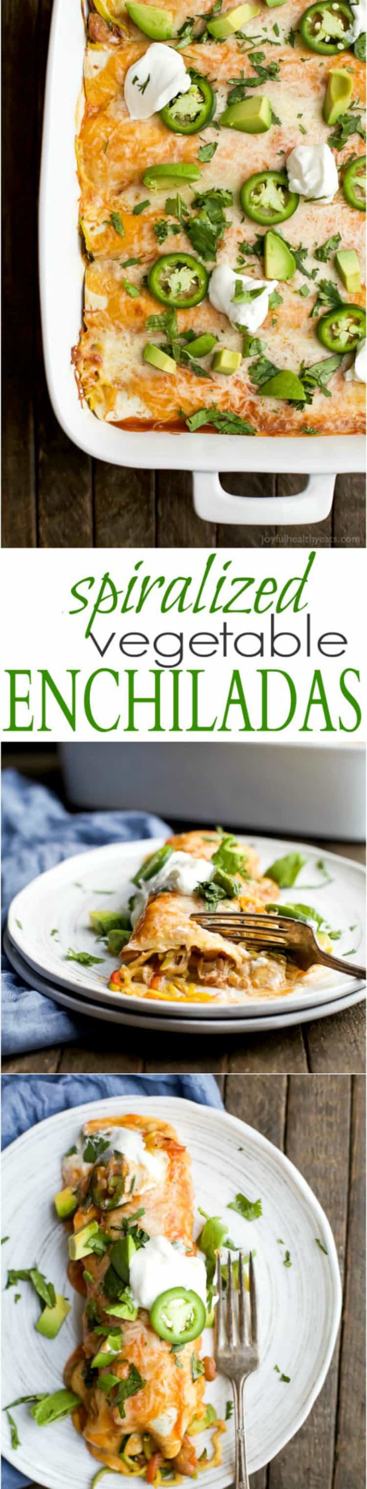 Spiralized Vegetable Enchiladas are a easy light 30 minute meal. Perfect for your next taco night or quick weeknight dinner!