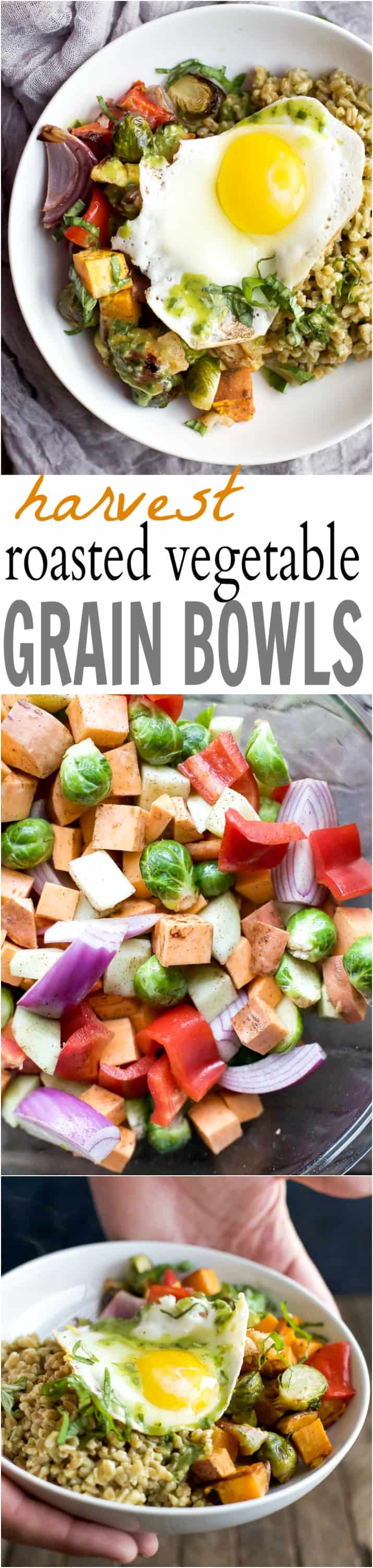 Recipe collage for Harvest Roasted Vegetable Grain Bowls