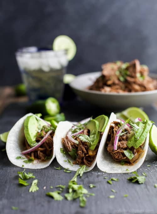  These Paleo Crock Pot Balsamic Braised Short Rib Tacos will be your new favorite Crock Pot recipe! Cuz Tacos… duh! They are sweet & spicy, easy, healthy, and totally deliver on flavor! You’re gonna be in love!