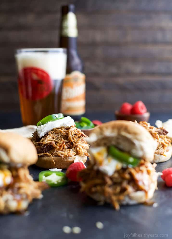 Crock Pot Raspberry-Chipotle Chicken Sliders are an easy meal for your next weeknight family dinner! That Sweet, Spicy Smoky sauce will get you every time! | joyfulhealthyeats.com 