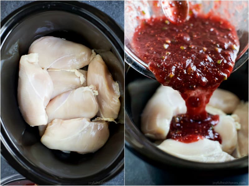 Crock Pot Raspberry-Chipotle Chicken Sliders are an easy meal for your next weeknight family dinner! That Sweet, Spicy Smoky sauce will get you every time! | joyfulhealthyeats.com 