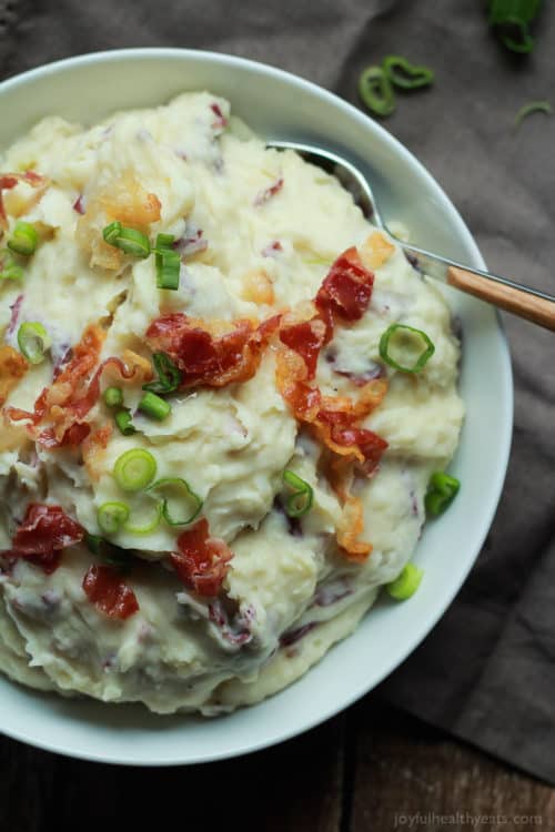 A Bowl of Creamy Goat Cheese Mashed Potatoes on a Cloth Napkin, Shot From Above