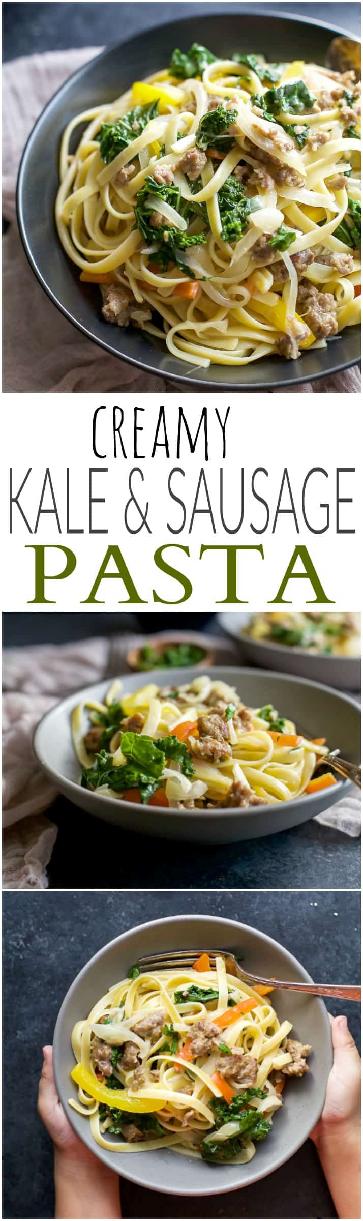 Collage for Creamy Kale Pepper & Sausage Pasta recipe