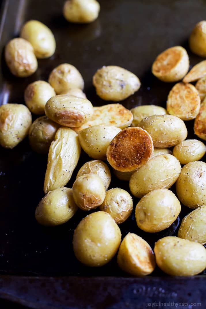 Crispy Roasted Potatoes on a baking sheet