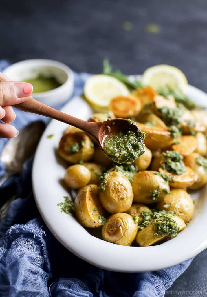 Roasted Potatoes With Herbs in a serving bowl