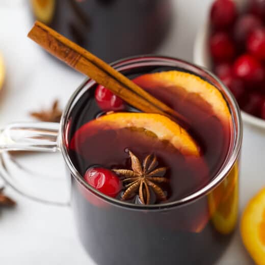 Mulled wine in a glass.