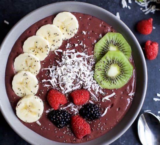 BANANA BERRY SMOOTHIE BOWL an easy delicious way to add protein, fiber, fruits, and veggies to your breakfast! Easily customize the toppings to your Smoothie Bowl. Tastes so good, you won't know it's healthy! | joyfulhealthyeats.com | gluten free recipes | healthy recipes | easy breakfast recipes | dairy free