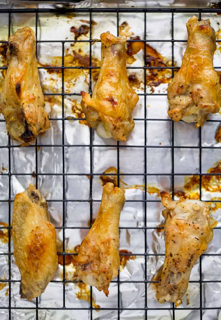 overhead view of crispy baked chicken wings