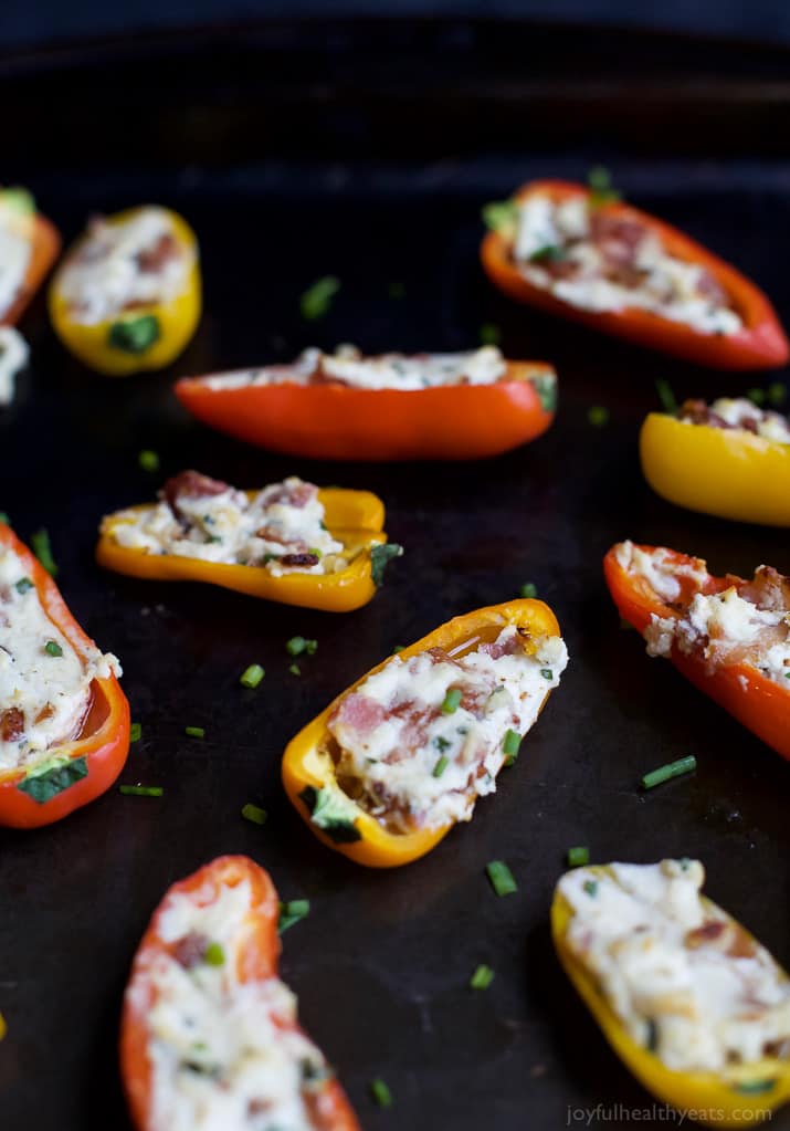 Mini bell pepper halves stuffed with cheesy bacon filling