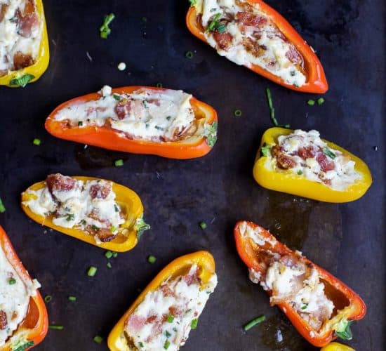 CHEESY BACON STUFFED PEPPERS, everything about this delicious appetizer is addicting! Perfect for the holidays! Top these little pepper bites with a dab of pepper jelly and I guarantee you'll be in a heaven! | joyfulhealthyeats.com #glutenfree