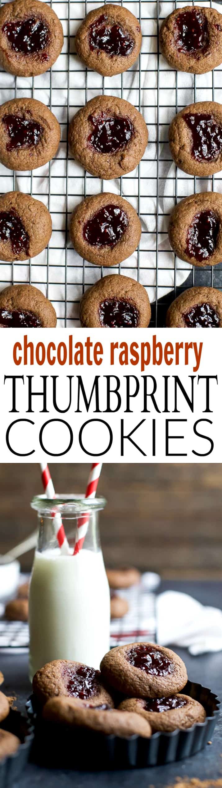 Pinterest collage for Chocolate Raspberry Thumbprint Cookies recipe