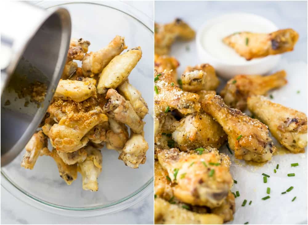 steps of how to make crispy baked garlic parmesan chicken wings