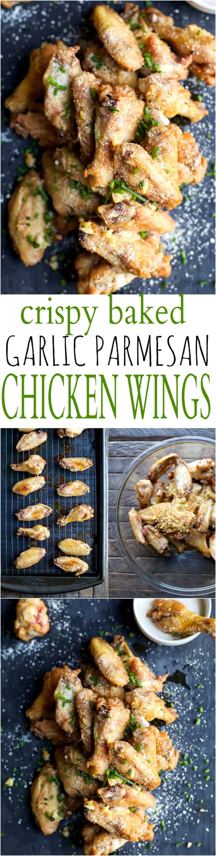 Collage for Crispy Baked Garlic Parmesan Chicken Wings recipe