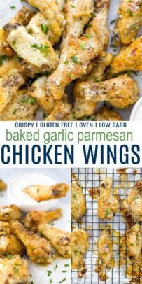 pinterest image for crispy baked garlic parmesan chicken wings