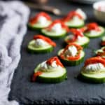 Fresh Cucumber Bites Topped with Herb Cream Cheese & Sweet Piquillo Peppers