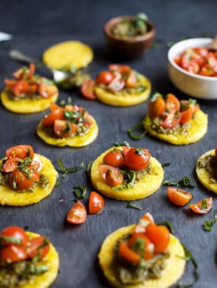 Image of Pesto Polenta Bites with Tomato Bruschetta