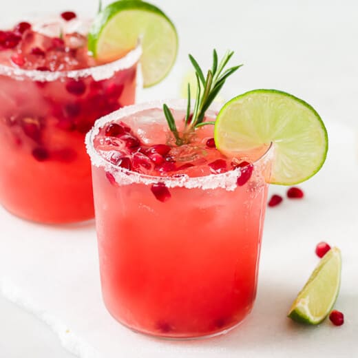 Landscape photo of pomegranate margarita.