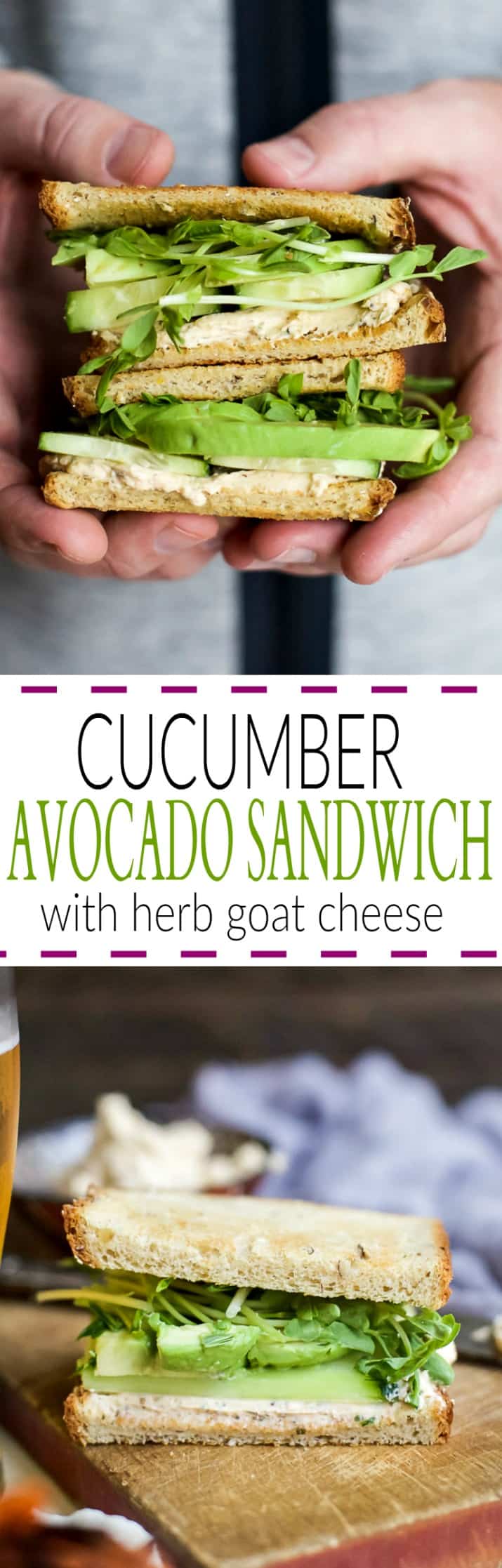 Cucumber Avocado Sandwich with Herb Goat Cheese recipe collage