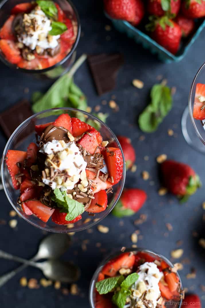 NUTELLA STRAWBERRY PARFAIT WITH COCONUT WHIPPED CREAM - an easy healthy dessert filled with fresh strawberries, drizzled with Nutella and Whipped Cream. The perfect Valentines Day dessert! | joyfulhealthyeats.com
