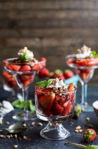 NUTELLA STRAWBERRY PARFAIT WITH COCONUT WHIPPED CREAM - an easy healthy dessert filled with fresh strawberries, drizzled with Nutella and Whipped Cream. The perfect Valentines Day dessert! | joyfulhealthyeats.com