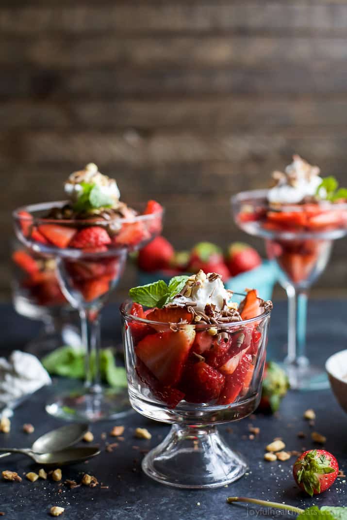 NUTELLA STRAWBERRY PARFAIT WITH COCONUT WHIPPED CREAM - an easy healthy dessert filled with fresh strawberries, drizzled with Nutella and Whipped Cream. The perfect Valentines Day dessert! | joyfulhealthyeats.com