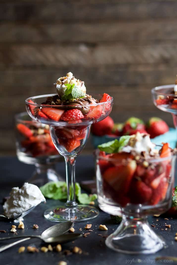 NUTELLA STRAWBERRY PARFAIT WITH COCONUT WHIPPED CREAM - an easy healthy dessert filled with fresh strawberries, drizzled with Nutella and Whipped Cream. The perfect Valentines Day dessert! | joyfulhealthyeats.com