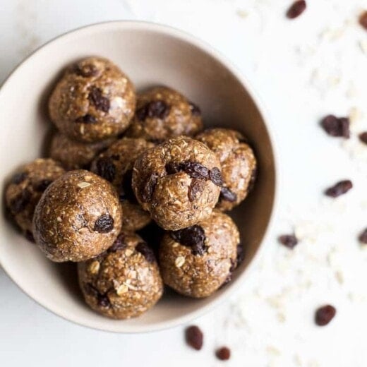 bowl filled with oatmeal cookie energy bites