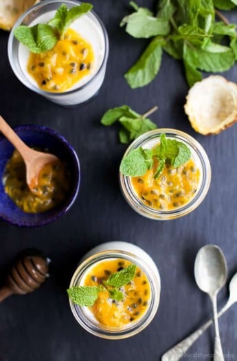 Paleo Vanilla Panna Cotta with Passion Fruit - a slightly sweet creamy Panna Cotta recipe that'll quickly become your new favorite dessert! And guess what, it's guilt free too! | joyfulhealthyeats.com