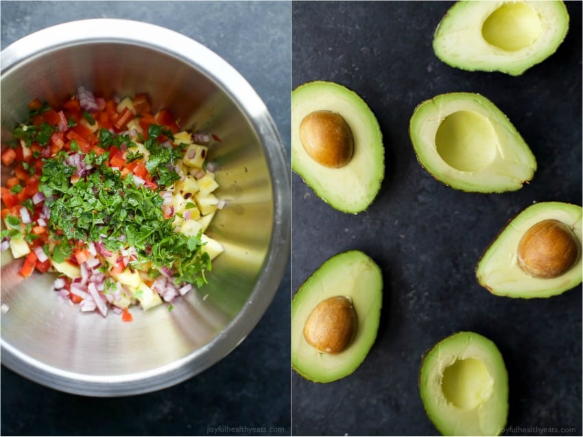 PINEAPPLE CHIPOTLE SALMON TOSTADAS - slightly charred smoky Salmon combined with Spicy Pineapple Salsa and creamy Avocados. These Tostadas take 30 minutes to make and are only 283 calories, a must make for a busy weeknight! | joyfulhealthyeats.com | gluten free recipes