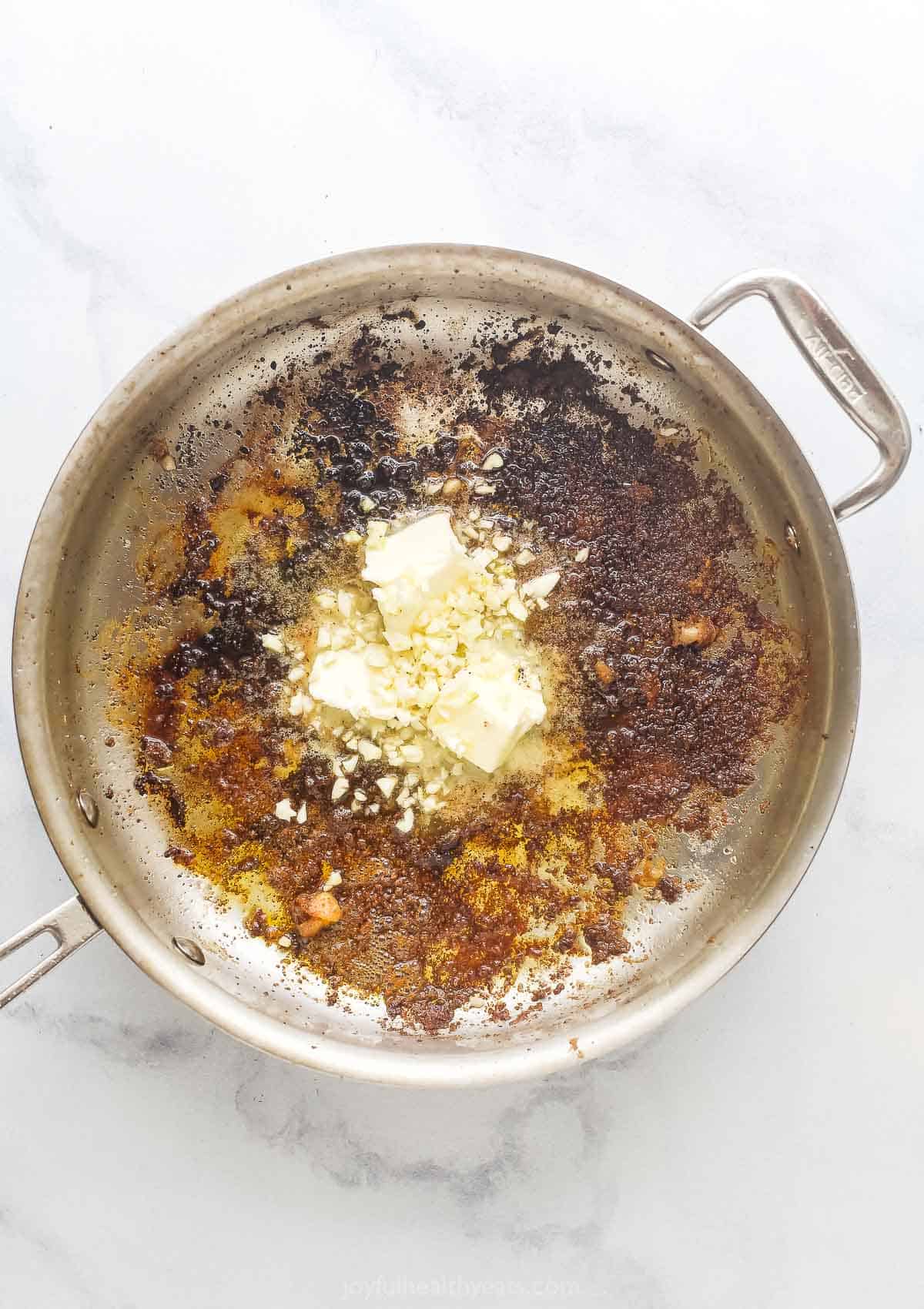 Melting the butter for the sauce. 