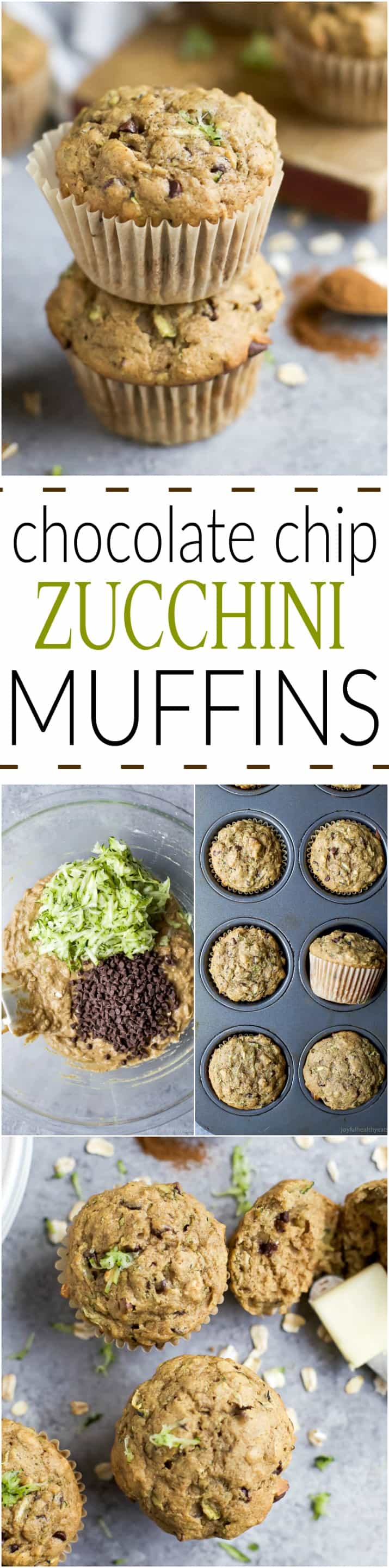 Pinterest collage for Chocolate Chip Zucchini Muffins recipe