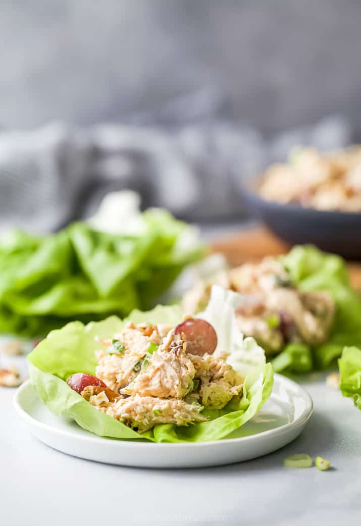 easy healthy chicken salad recipe on lettuce cups