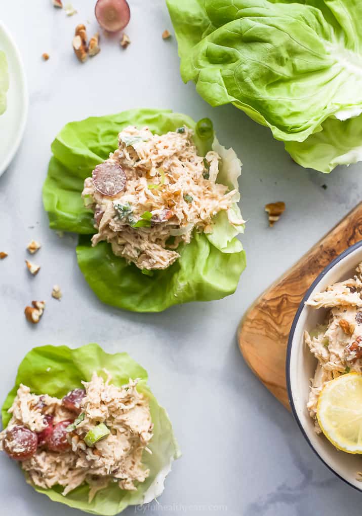 easy healthy chicken salad recipe on lettuce cups