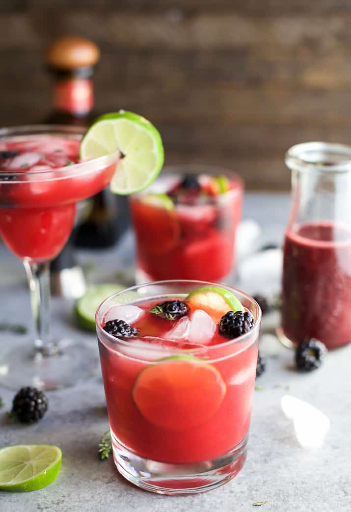 THYME BLACKBERRY MARGARITAS, as gorgeous as they are delicious! This is one smooth margarita with a hint of citrus, blackberry flavor and subtle notes of fresh thyme! You're gonna fall in love! | joyfulhealthyeats.com