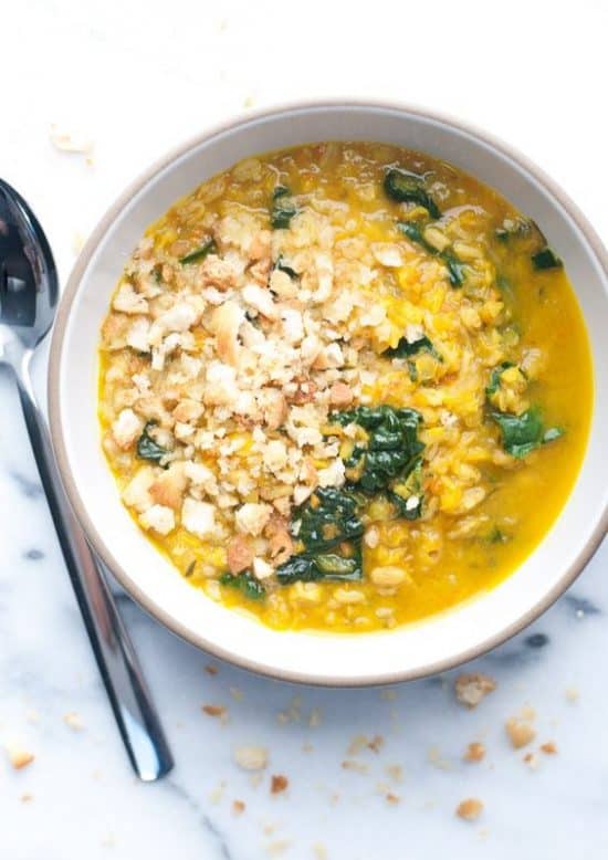 Healing Tumeric Lentil & Farro Soup the perfect meatless Monday meal to warm you up from head to toe.
