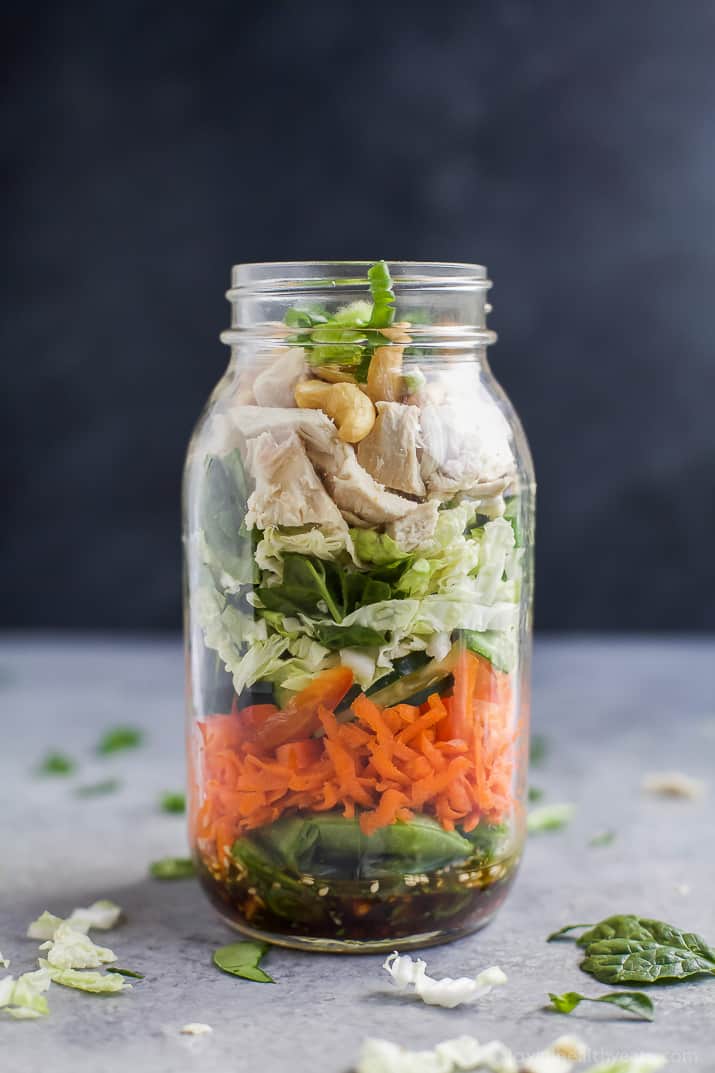 Asian Mason Jar Salad with Rice and Miso Dressing