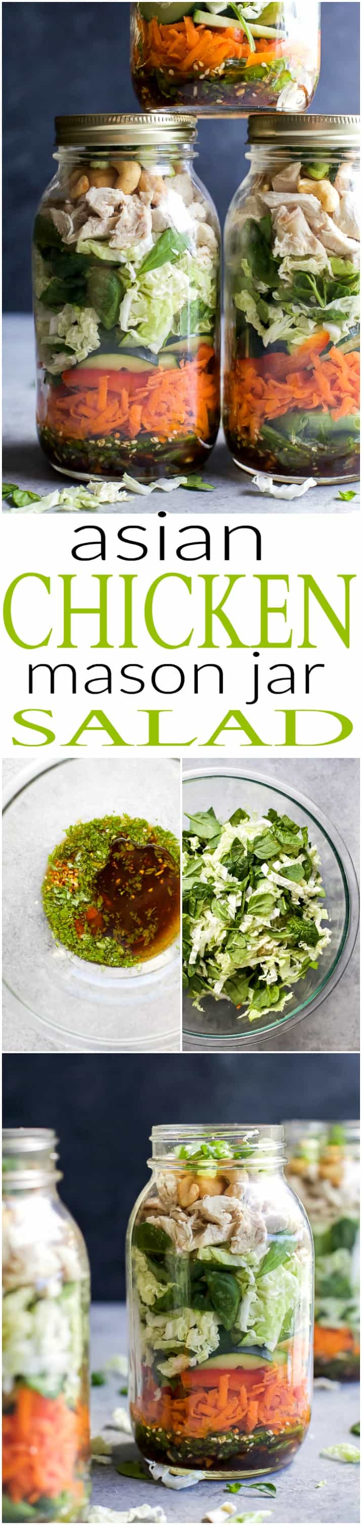 Pinterest image for Asian Chicken Mason Jar Salad