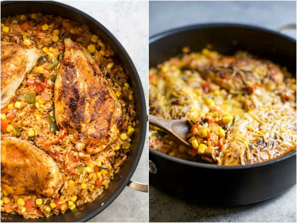 Two Images of One Pan Southwestern Chicken and Rice