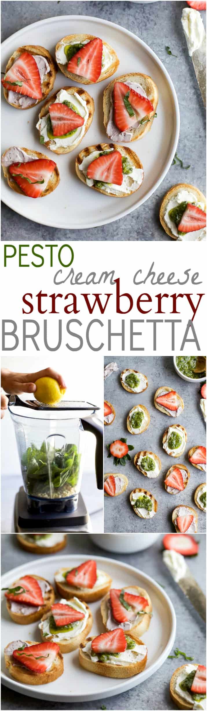 PESTO CREAM CHEESE STRAWBERRY BRUSCHETTA BITES an easy fresh bold flavored appetizer recipe that's perfect for those summer parties! | joyfulhealthyeats.com | #ad | appetizer @ArlaUSA