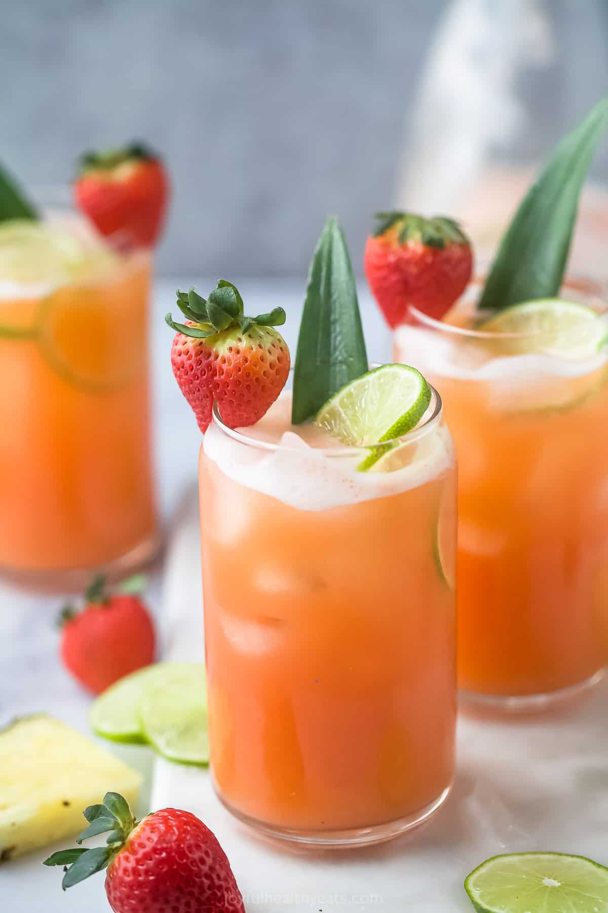 Front view of pineapple strawberry agua fresca