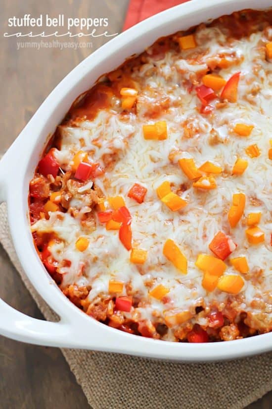 Take those boring stuffed peppers to the next level by turning them into a stuffed pepper casserole!