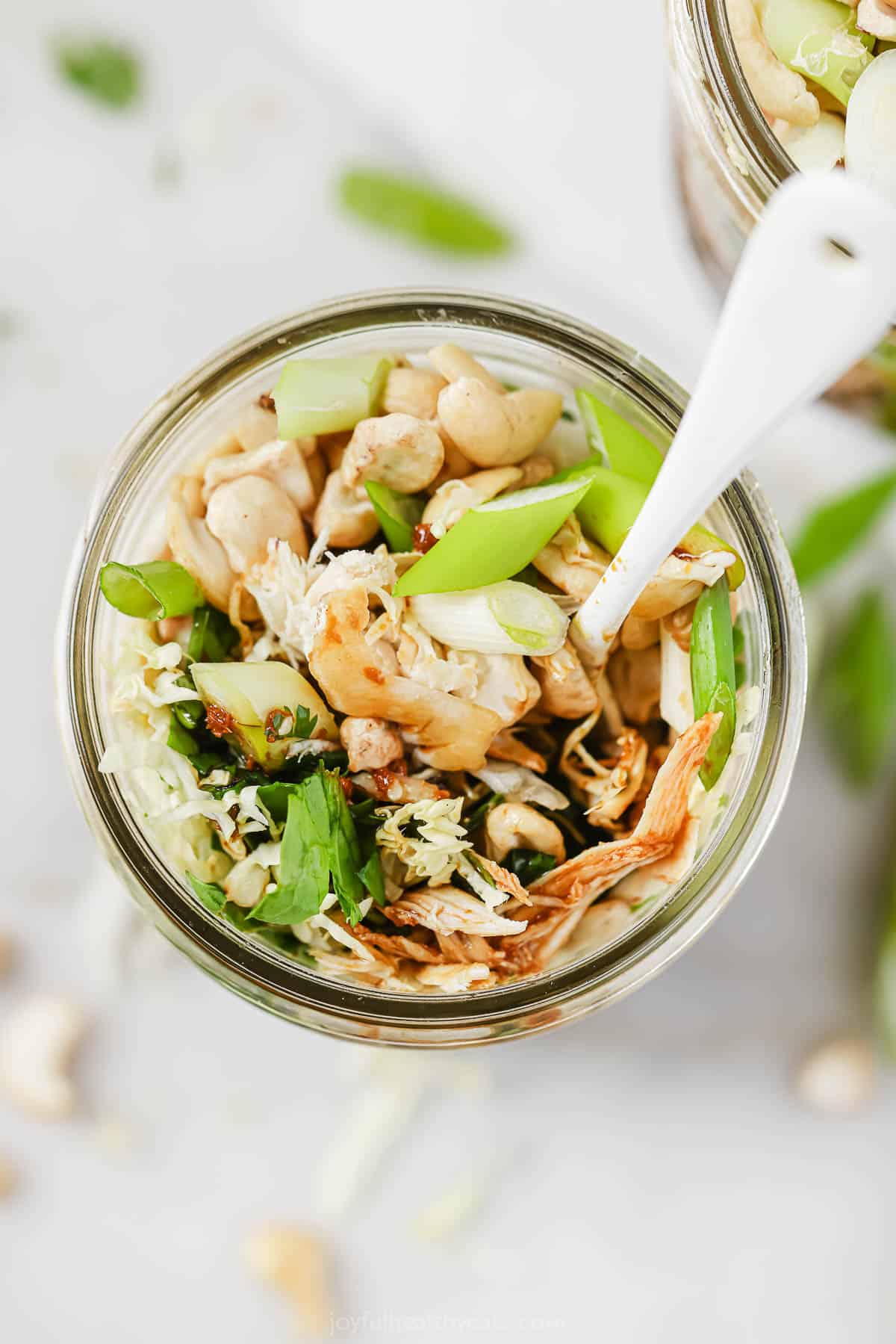 Overhead photo of the salad with chicken. 