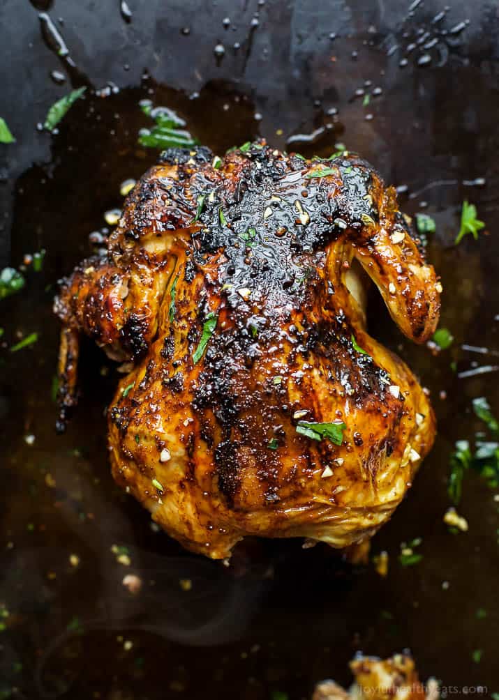 Top view of Glazed Honey Garlic Beer Can Chicken