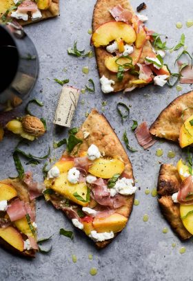 Image of Slices of Grilled Prosciutto Peach Flatbread Pizza