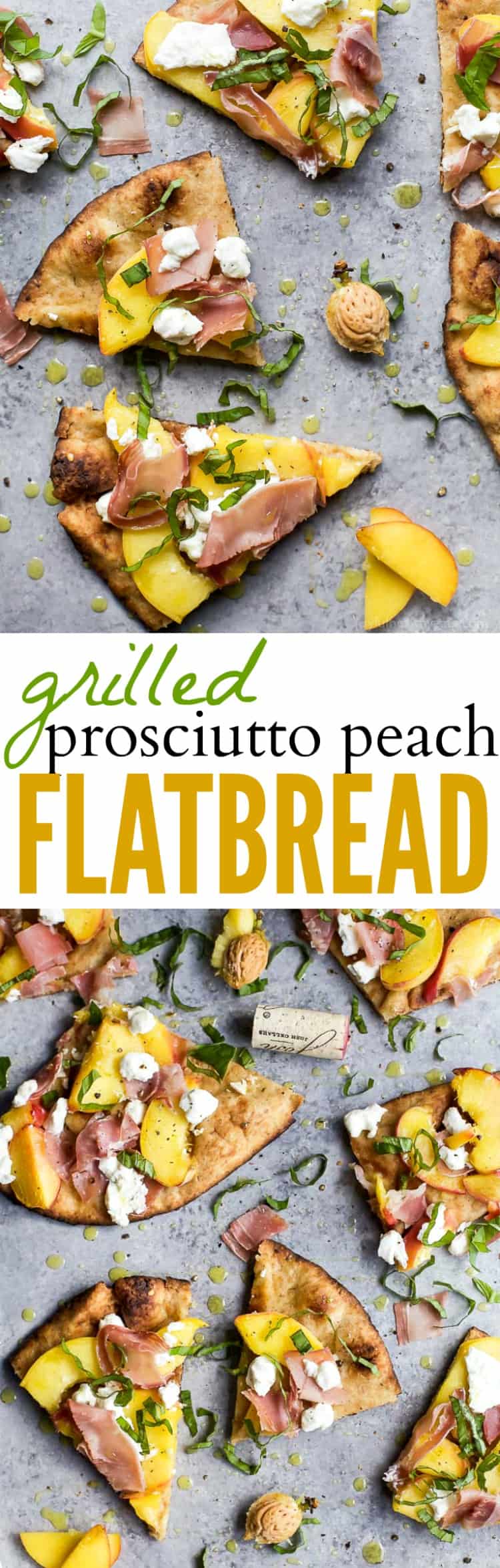 Recipe collage for Grilled Prosciutto Peach Flatbread