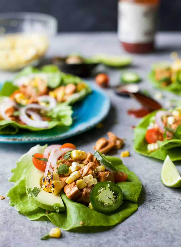 20 Minute BBQ Chicken Tacos with lettuce wrap